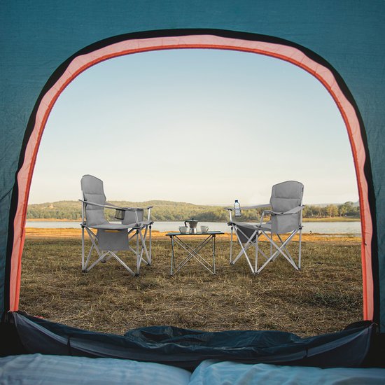 TRVLMORE Chaises de camping - Pliables - 2 pièces - Chaises pliantes - Capacité de charge de 150 kg - Porte-boissons - Compartiment réfrigérant - Poche latérale - Gris