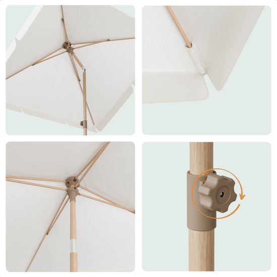 LifeGoods Parasol - Jardin - Parasol de balcon - 200x125cm - 30° inclinable - Imperméable - UPF50+ - Revêtement en bois - Crème
