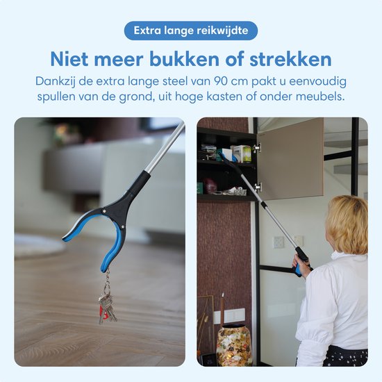 Pince Safe Age® pour personnes âgées – Pince à déchets – Extra longue 90 cm – Pliable – avec tête pivotante à 360° et aimant