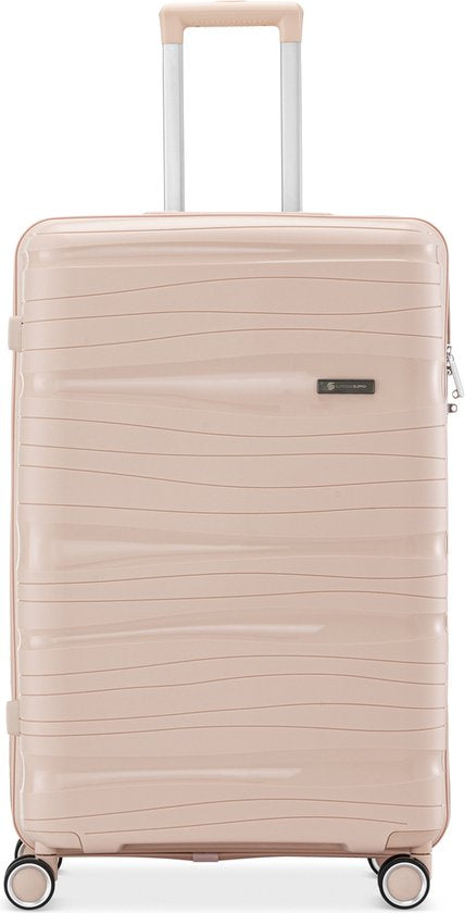 SKYCASES Travelin' Charm - 28-inch Large Travel Suitcase - Number Lock - 41x24x69 cm - 98L - Lightweight, Waterproof & Durable - Light Pink