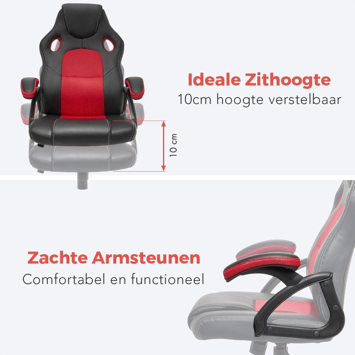 LifeGoods Chaise de jeu - réglable - cuir synthétique - rouge/noir