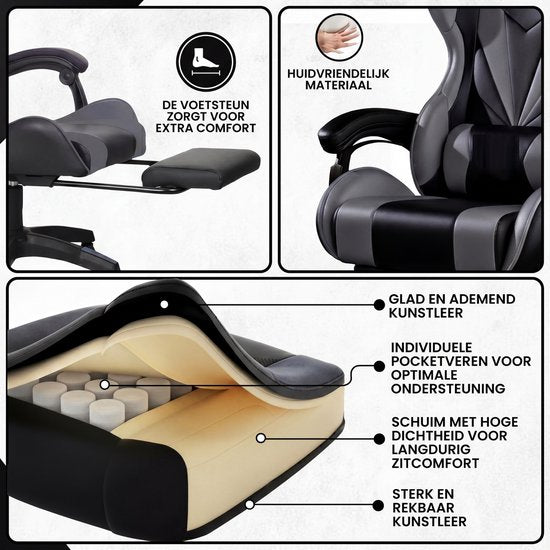 Fauteuil de gaming Bayt - Fauteuil de gaming - Fauteuil de bureau ergonomique - Réglable - Noir et gris