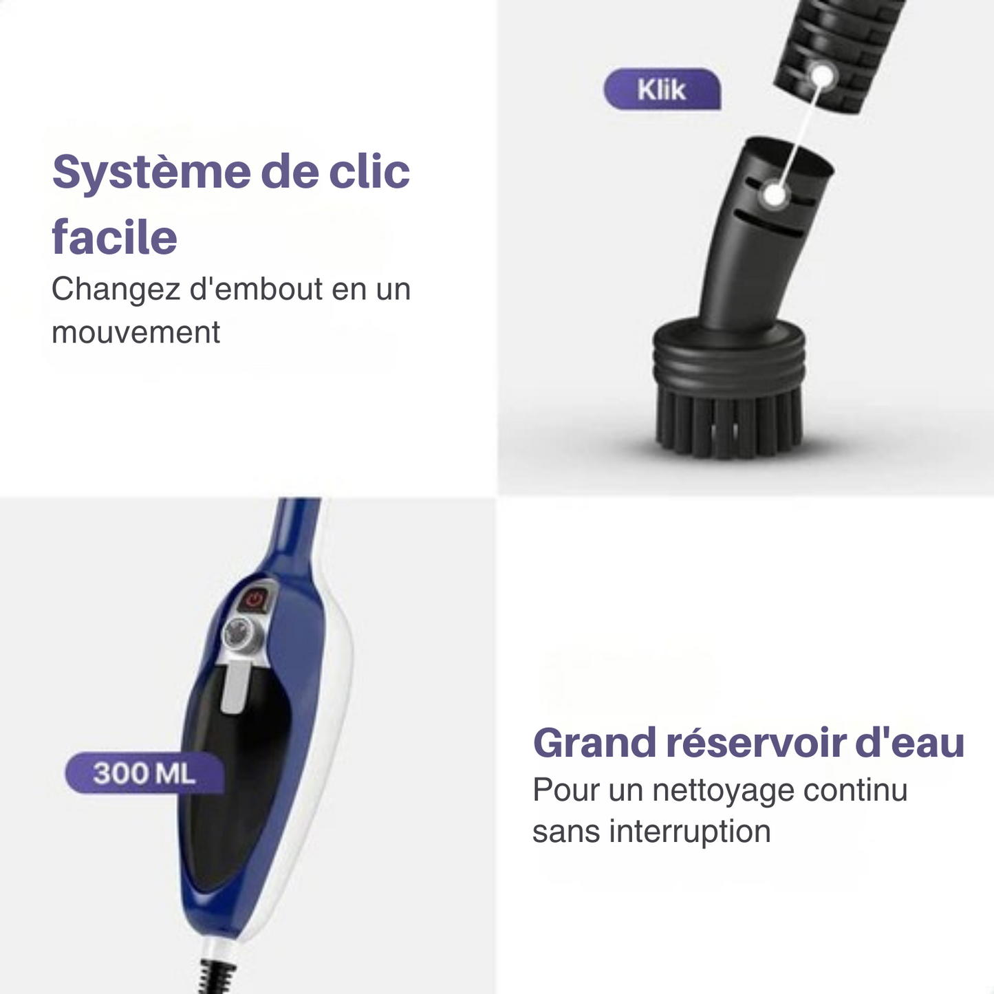 Aspirateur Vapeur 12 en 1 – LUMAN - Nettoyeur vapeur et défroisseur à main – Détachant – 10 embouts et 3 chiffons– Bleu