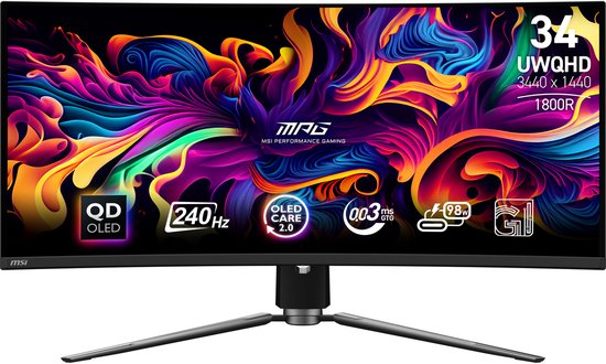 MSI MPG 341CQPX QD-OLED - Écran de jeu ultra-large UWQHD - 34 pouces - 240 Hz - USB-C PD 98 W