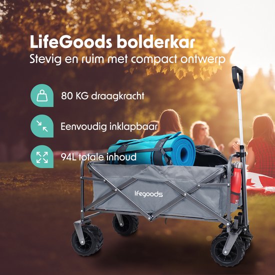 LifeGoods Wagon - Pliable - Capacité de charge 80KG - 94L - Polyester lavable - Gris