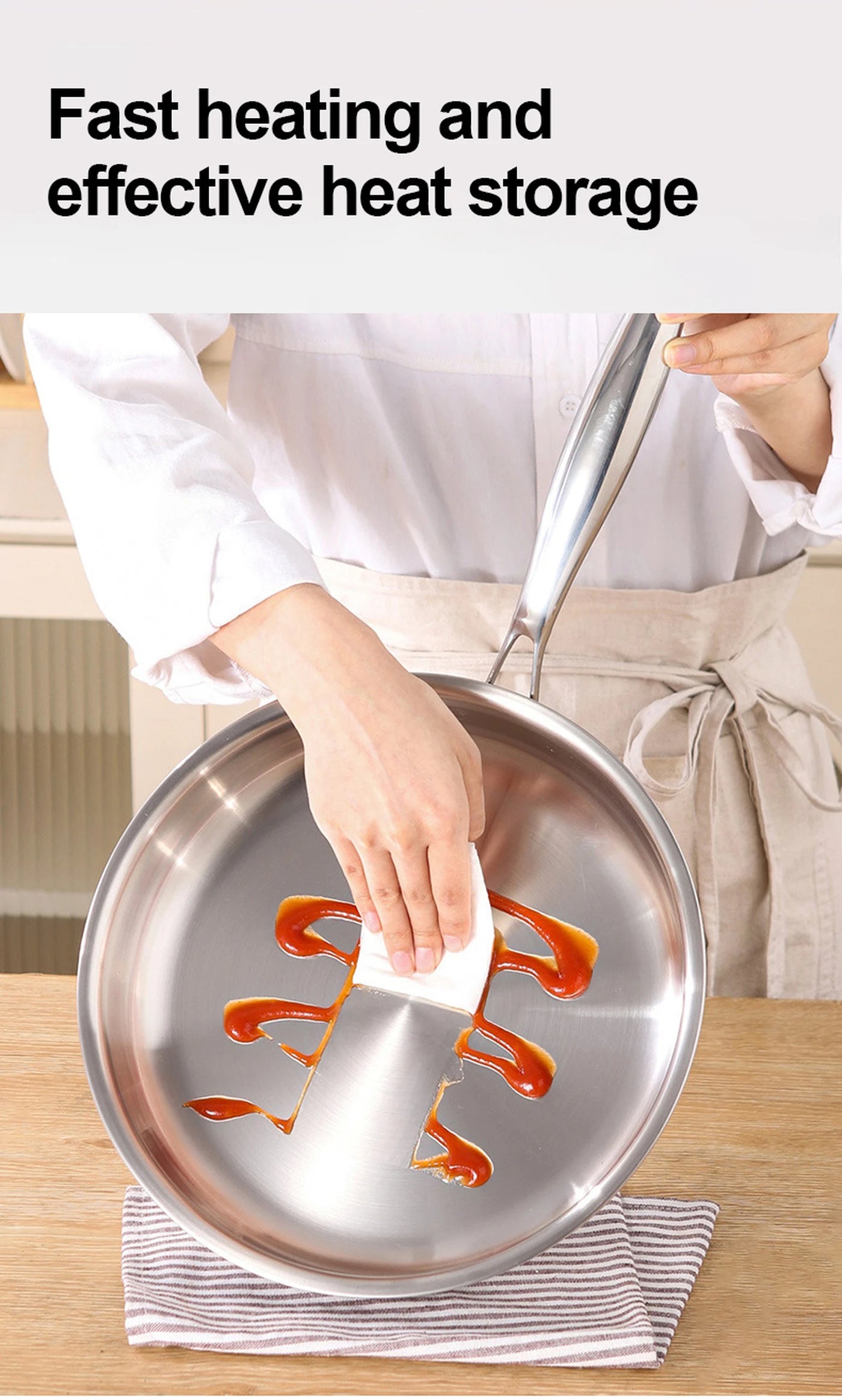 Poêle PURECOOK en acier inoxydable à triple épaisseur, 28 cm - Acier inoxydable 304 - Argent - Compatible avec tous les types de plaques de cuisson