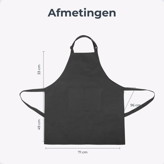 Tablier de cuisine - Résistant à l'eau et à la saleté - Tablier de cuisine professionnel - Tablier pour dames et messieurs - Tablier de traiteur - Unisexe - Boucle réglable - Compartiments extra-larges - Gris