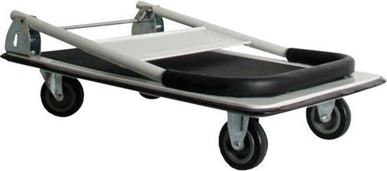 Toolland Chariot à plate-forme - 74 x 48 cm - Pliable - 2 roues fixes et 2 roues pivotantes - Tapis en caoutchouc et poignée soft-grip - Charge maximale 150 kg - Noir/Blanc