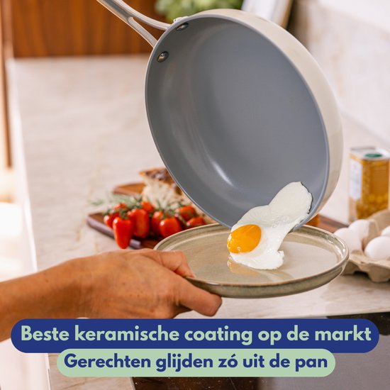 Safecourt Kitchen Poêle à frire en céramique - Ø 24 Poêle - Induction, électrique, céramique et gaz - Sans PFAS ni PTFE