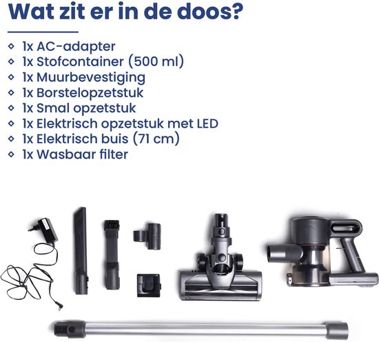 Aspirateur-balai sans fil Nexxt avec technologie cyclonique - Aspirateur léger avec dépoussiéreur sans sac - Filtre HEPA 13 - Set complet - Noir