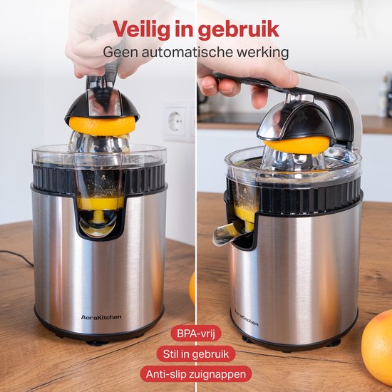AoraKitchen Presse-agrumes - Presse-orange électrique - 600ML - Presse-citron - 160W - Extracteur de jus - 2 cônes de pressage