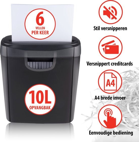 Destructeur de cartes de crédit et de documents alpina avec corbeille Noir