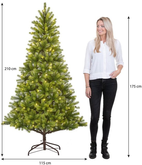 Black Box Trees Nagoya Sapin de Noël - Sapin artificiel avec éclairage LED et structure articulée - Décoration de Noël d'intérieur au look naturel - Rond - H 210 x Ø 115 cm - Vert