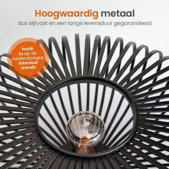 Plafonnier Goliving - Suspension Lustre - Lampe Plafond- E27 - Métal - Aspect bambou - Ø 40 cm - Noir