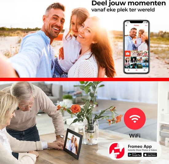 Cadre photo numérique Denver 10,1 pouces - HD - Frameo App - Cadre photo - WiFi - écran tactile IPS - 16 Go - PFF1053W