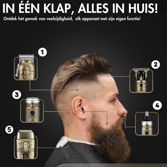 Tondeuse professionnelle 5-en-1 sans fil avec grille de rasage - Sansbeauté - Tondeuse à cheveux pour hommes - Cheveux - Tondeuse à cheveux - Machine à cheveux pour coiffeurs - Tondeuse à cheveux - Tondeuse à barbe - Barbe Hair Clipper - Barber Buddha Tri