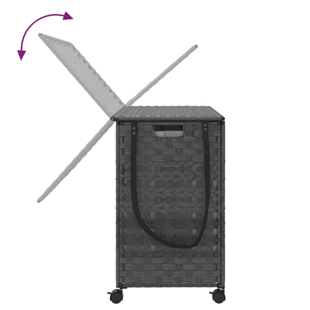 vidaXL Panier à linge à roulettes 66 x 35 x 60 cm - Rotin - Gris - 3 compartiments - Pliable