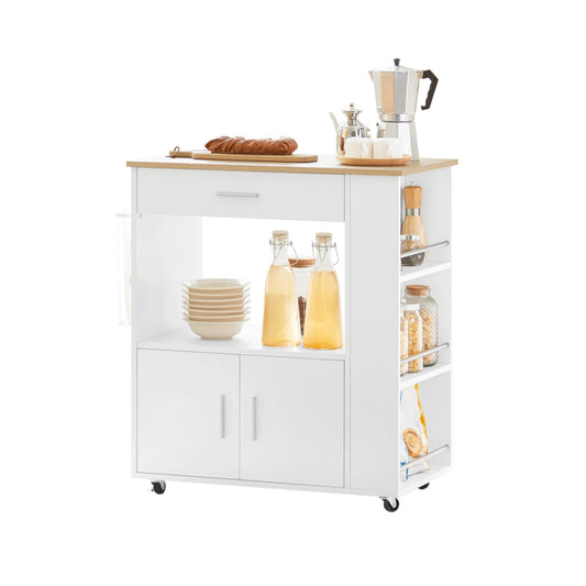 SoBuy Chariot de cuisine avec 1 tiroir, 2 portes et 3 étagères de rangement - Max. 75KG - 75 x 46 x 83 cm - Blanc
