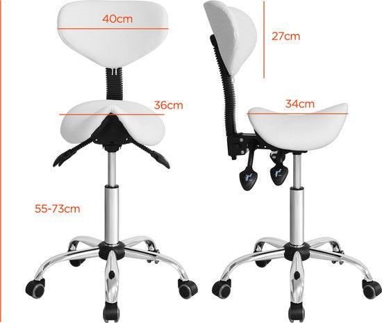 Tabouret de selle ergonomique - tabouret de barbier - tabouret - réglable en hauteur - dossier inclinable et réglable