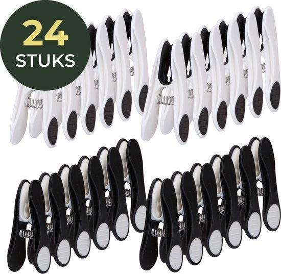 Gandria Pinces à linge 24 pièces - Pinces à linge en plastique - Lot de 24 pinces à linge en plastique - Pinces à linge 10 Kg - Noir/Blanc et Blanc/Noir