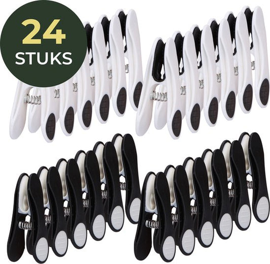 Gandria Pinces à linge 24 pièces - Pinces à linge en plastique - Lot de 24 pinces à linge en plastique - Pinces à linge 10 Kg - Noir/Blanc et Blanc/Noir