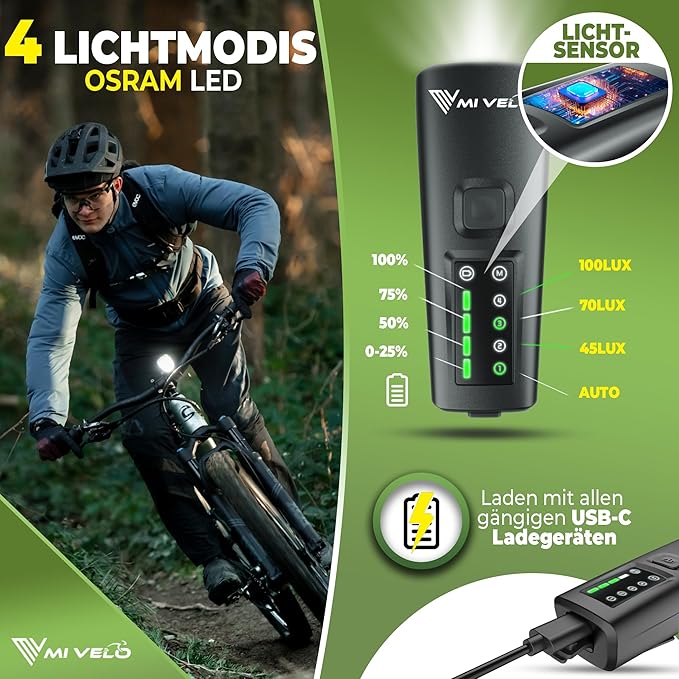 Mivelo Smart LED Bicycle Light Front and Rear - 11 Hour Battery Life - Rechargeable