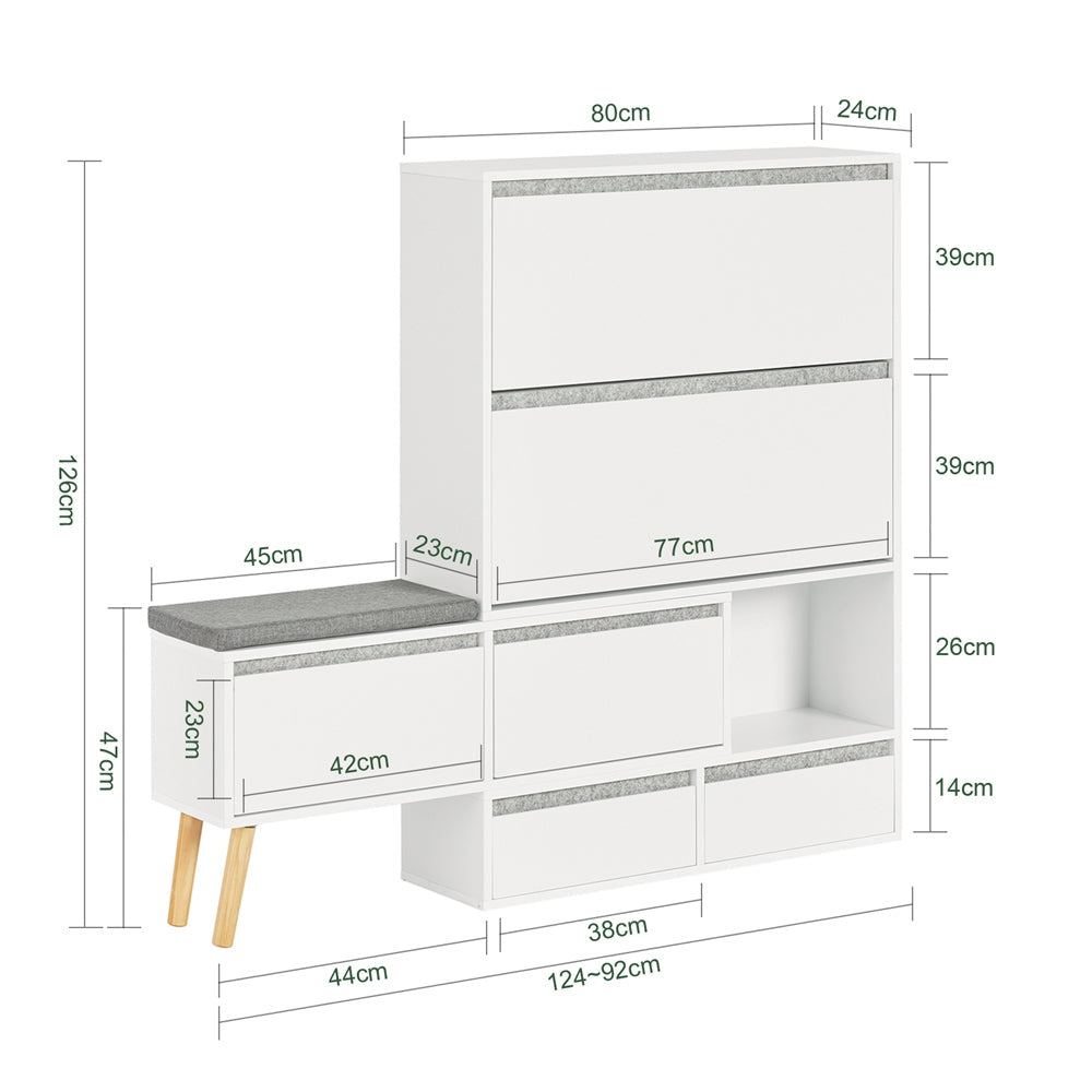 SoBuy Meuble de rangement pour chaussures - Bois - Avec 1 banc à chaussures mobile - 124-92x24x126cm