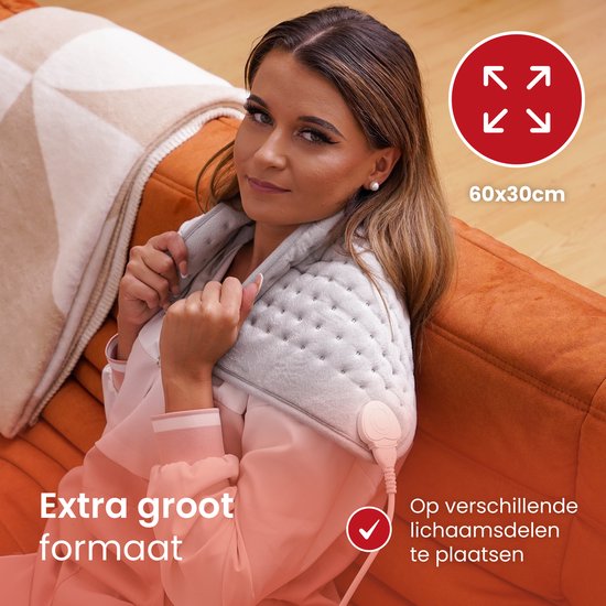 Seranova Coussin chauffant électrique pour le dos, les pieds, la nuque, les épaules, l'abdomen - Coussin chauffant - Coussin chauffant - Machine à laver - 60x30cm - Gris clair