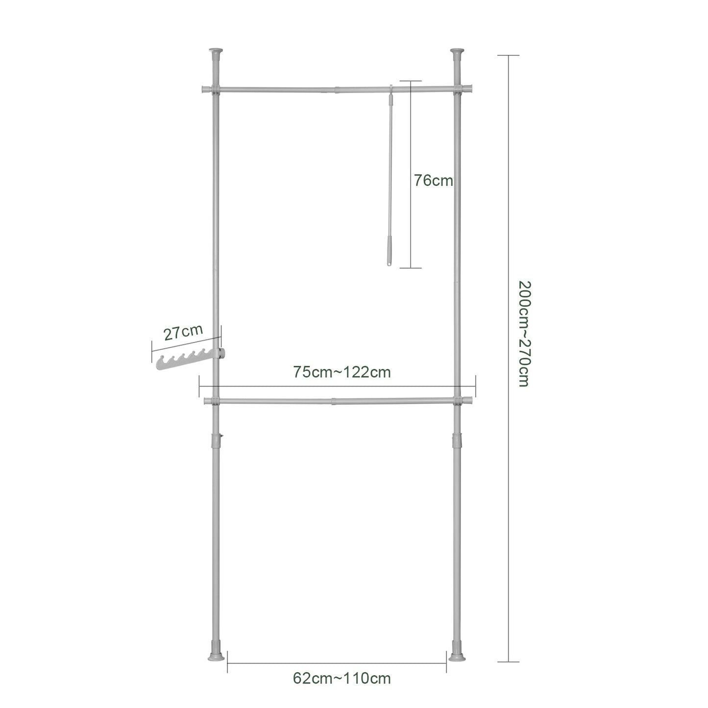 SoBuy Système de penderie télescopique - 2 tringles à vêtements - L (62-113) x H (200-285) cm