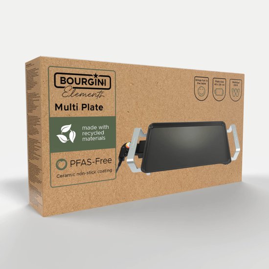 Bourgini Elements - Plaque de cuisson - Plaque de cuisson - Revêtement antiadhésif en céramique sans PFAS - 46 x 26 cm - 4 à 6 personnes - Matériaux recyclés certifiés GRS