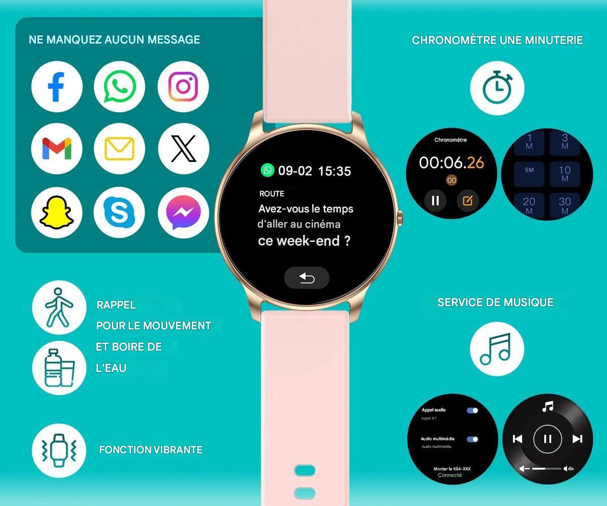 Montre de sport FITAGE, Smartwatch, Podomètre, Rose