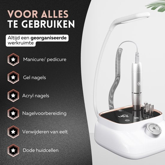 Beeperfect® Lime à ongles électrique édition de bureau - Moulin à ongles - Ensemble manucure et pédicure - 40 000 tr/min - sans fil et rechargeable - 11 embouts, 3 accessoires et 56 rouleaux de ponçage - or rose