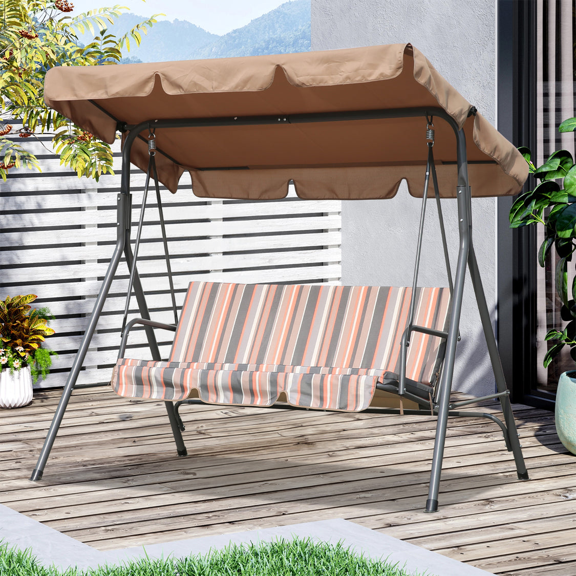 Balançoire de jardin Angel Living 3 places - avec pare-soleil réglable - Gris - 169 x 110 x 151 cm