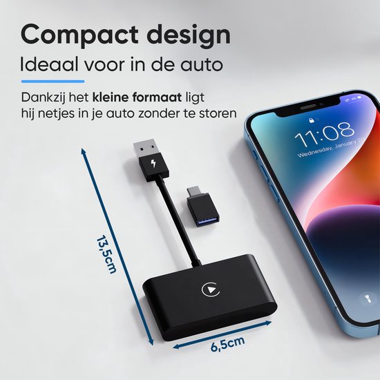 CarMe Luxe Carplay Dongle - Wireless Carplay - Noir - A utiliser uniquement avec Apple CarPlay intégré et iPhone - Modèle amélioré