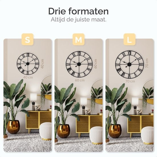 Horloge murale industrielle Goliving - Mouvement silencieux - Horloge murale moderne - Métal - Ø 70cm - Noir