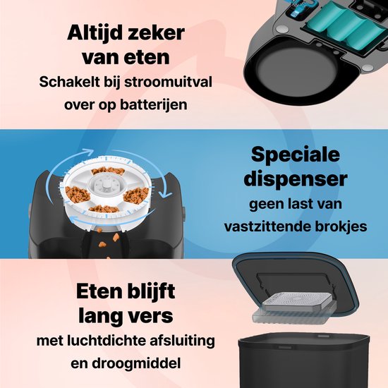 Jake and Jacky Automatic Feeder Cat and Dog - 5 Litres - Incl. Stainless Steel Feeder & Slowfeeder - Feeding Dispenser & Anti-Snatching Bowl - Feeder for Cats & Dogs - Black