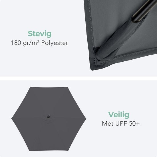 LifeGoods Parasol - Ø270 cm - 30° inclinable - imperméable - avec housse - Gris foncé