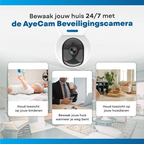 AyeCam Caméra de sécurité - Avec App - WiFi - Détecteur de mouvement - Incl. 32GB SD - Caméra de sécurité - Caméra pour animaux de compagnie