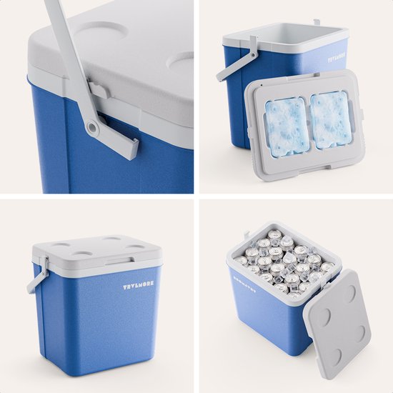 TRVLMORE Cool Box 26L - 65 heures de réfrigération - Frigobox - 2 éléments réfrigérants inclus - Bleu