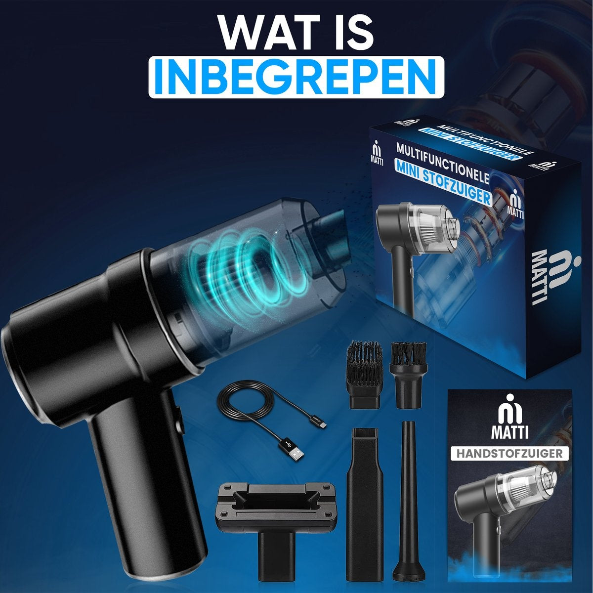 MATTI® - Aspirateur de voiture - Aspirateur à main - Mini aspirateur - Aspirateur de voiture - Fonction soufflage incluse