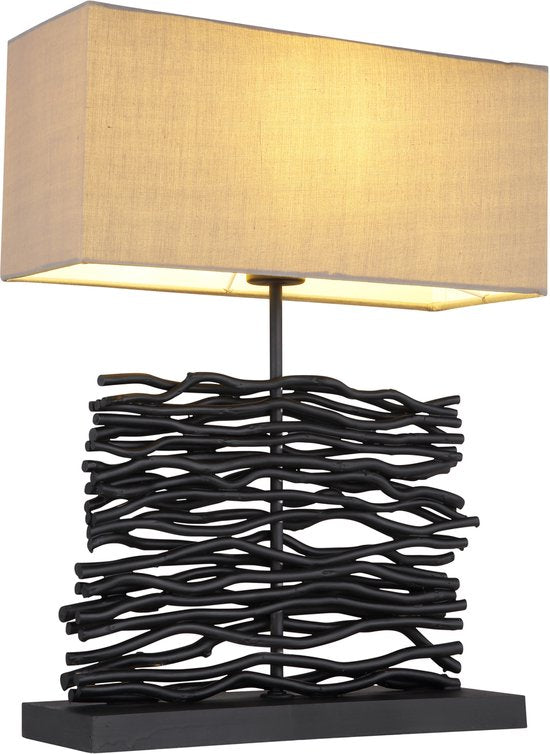 Globo - lampe de table - Jamie - noir - bois - lampadaire - E27 - 21648B