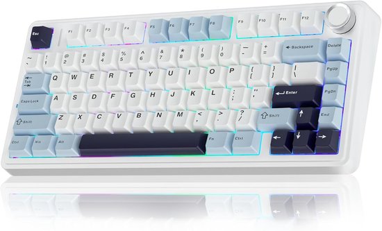 EPOMAKER x AULA F75 - Bleu clair - Clavier mécanique sans fil - RGB - 75 % - QWERTY - Clavier gaming - Commutateurs Reaper