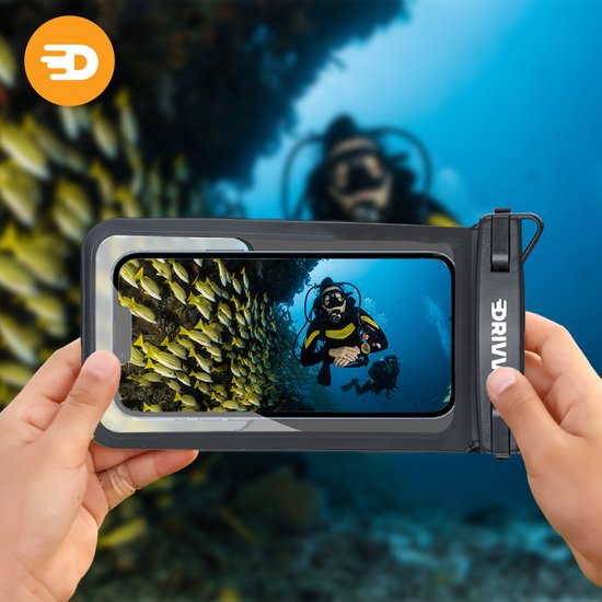 Drivv. Étui étanche pour téléphone 2 en 1 avec cordon - Universel jusqu'à 6,7 pouces - Étui étanche pour téléphone - Noir
