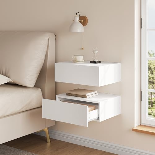 Woltu Table de nuit avec tiroir Set of 2 - Fixation murale, blanc - 40x30x14 cm
