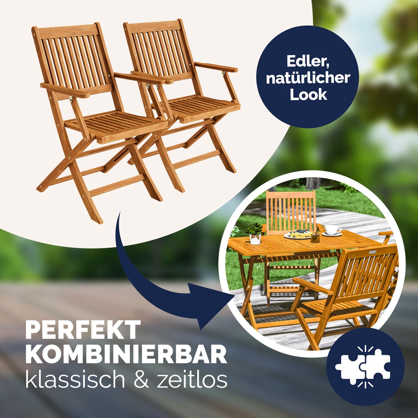 Casaria Chaises de jardin Sydney, lot de 2 – Bois d'acacia – 92 x 54 x 59 cm – Marron