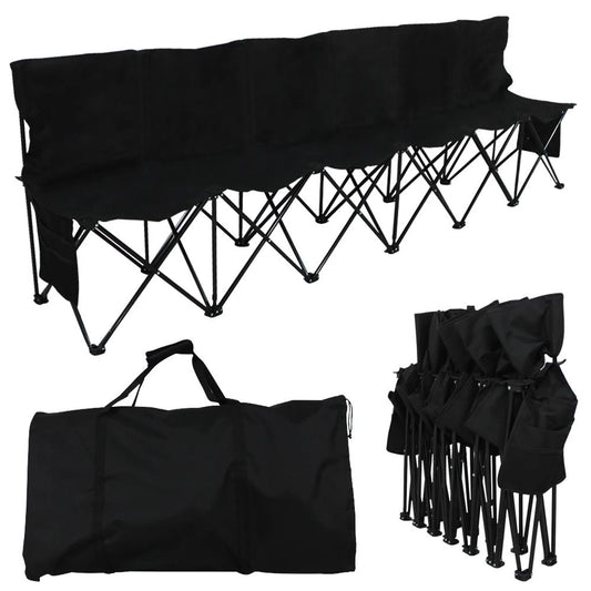 Yaheetech Banc de camping pliable pour 6 personnes - 270 x 49 x 82 cm - équipé d'un tissu 600D Oxford, d'un sac de transport et de poches latérales - pour les équipes sportives et les événements - métal noir