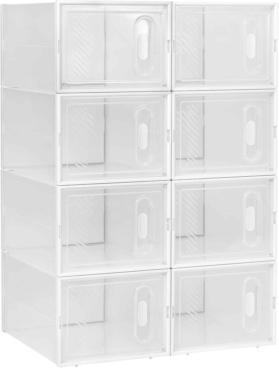 Lot de 8 boîtes à chaussures Woltu – Blanc transparent – Boîtes de rangement empilables avec rabat avant – Rangement à chaussures en plastique – 25 x 19 x 35 cm