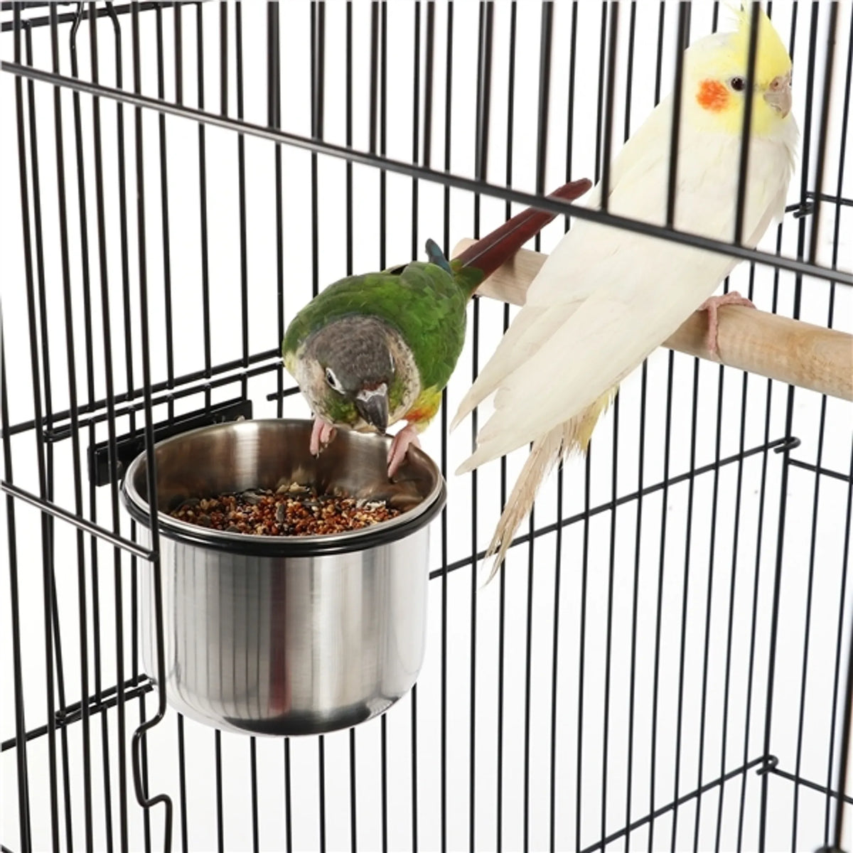 Yaheetech Cage à oiseaux XXL avec base mobile - 59,5 x 59,5 x 145 cm - avec ouverture dans le toit, plaque de fond amovible et étagère de rangement - pour perruches et canaris - métal noir et bois