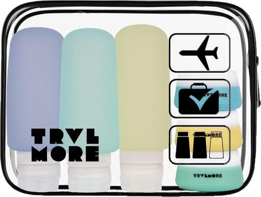 TRVLMORE Bouteilles de voyage avec étui - Rechargeables - Transparentes - 6 pièces