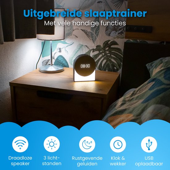 DreamCare Sleep Trainer - Réveil - Veilleuse - Machine à bruit blanc - 6 sons de sommeil et 6 sons de réveil